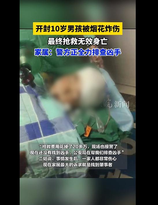 河南10岁男孩被烟花炸伤身亡，公安正全力排查凶手